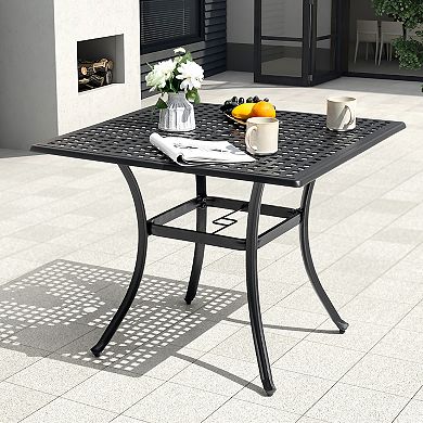 Outdoor 35'' Square Cast Aluminum Dining Table with Umbrella Hole, Black with Gold Speckles