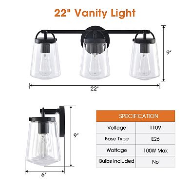 22" Modern 3-Light Glass Bathroom Vanity Light Wall Sconce