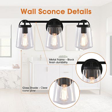 22" Modern 3-Light Glass Bathroom Vanity Light Wall Sconce