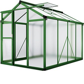 6x8 ft Heavy Duty Aluminum Greenhouse with Polycarbonate Panels and Roof Vent, Walk-in Design