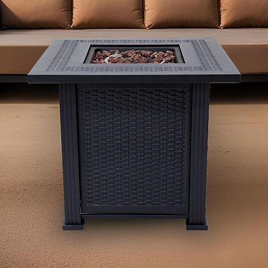28"Outdoor Propane Fire Pit Table with Lid & Lava Rocks 50,000 BTUs