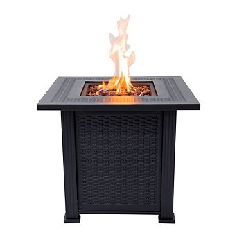 28"Outdoor Propane Fire Pit Table with Lid & Lava Rocks 50,000 BTUs