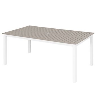 Outdoor 63'' x 37'' Rectangle Metal Dining Table with 1.70'' Umbrella Hole, Light Brown