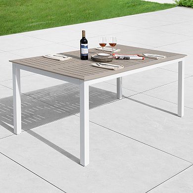 Outdoor 63'' x 37'' Rectangle Metal Dining Table with 1.70'' Umbrella Hole, Light Brown
