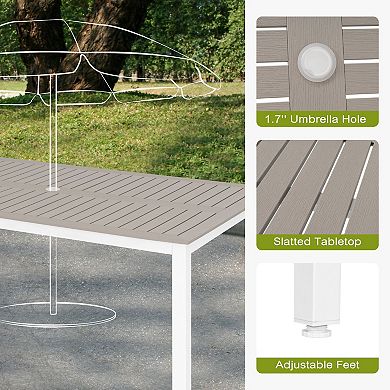 Outdoor 63'' x 37'' Rectangle Metal Dining Table with 1.70'' Umbrella Hole, Light Brown