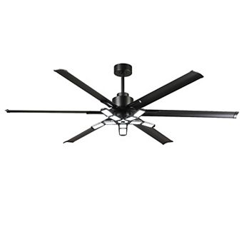 84" Industrial Matte Black HVLS Large Ceiling Fan with Foldable LED Light and Remote