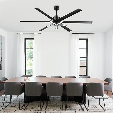 84" Industrial Matte Black HVLS Large Ceiling Fan with Foldable LED Light and Remote