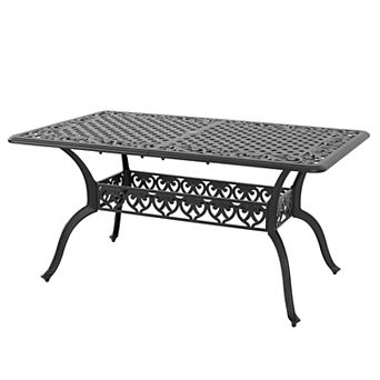 Outdoor 59'' Rectangle Cast Aluminum Dining Table with 2.1'' Umbrella Hole, Black with Gold Speckles