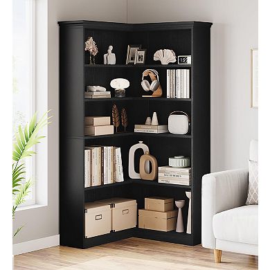 ANIXOL Corner 5-Tier L-Shaped Bookshelf