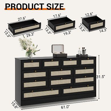 ANIXOL 12-Drawer Wood Dresser and TV Stand