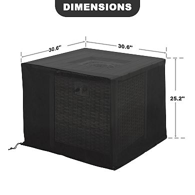 Outdoor Square Fire Pit Cover with Drawstring, Water-Resistant Oxford Fabric with PVC Coating, Black
