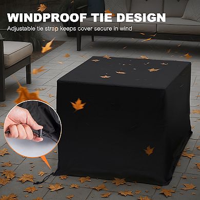 Outdoor Square Fire Pit Cover with Drawstring, Water-Resistant Oxford Fabric with PVC Coating, Black