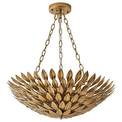 22" Vintage Gold Olive Leaf 6-Light Convertible Bowl Pendant Chandelier with Chain Hanging