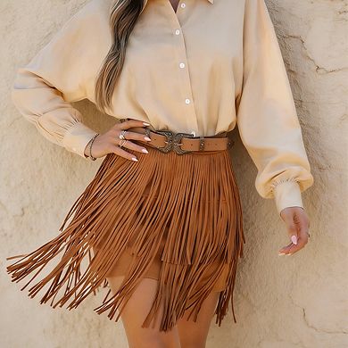 Women's High Waist Mini Skirt Fringe Layered Flowy Casual Skirts