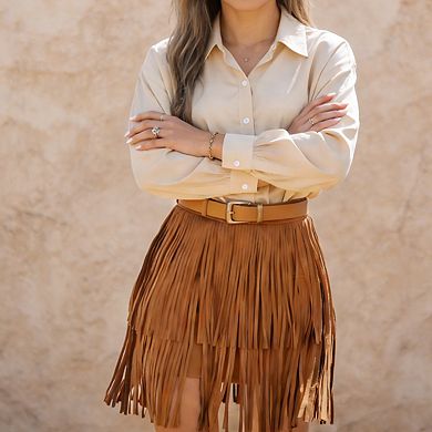 Women's High Waist Mini Skirt Fringe Layered Flowy Casual Skirts