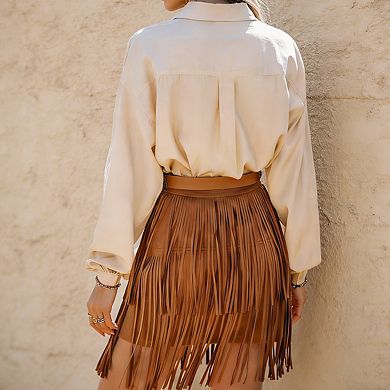 Women's High Waist Mini Skirt Fringe Layered Flowy Casual Skirts