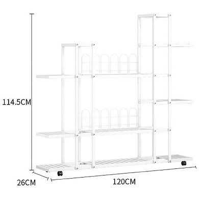 Tall Metal Plant Stand with Shelves and Rolling Wheels