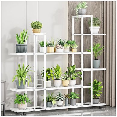 Tall Metal Plant Stand with Shelves and Rolling Wheels