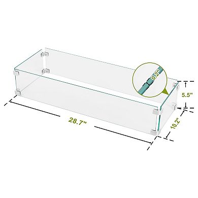 29 X 10 X 6 Inches Outdoor Transparent Tempered Glass Wind Guard for Rectangular Fire Pit Table