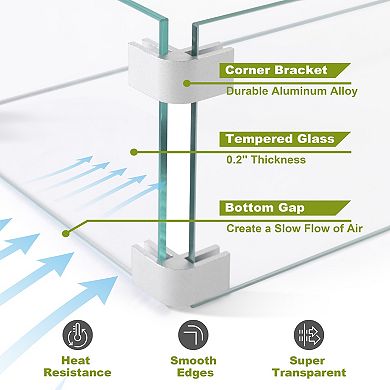 29 X 10 X 6 Inches Outdoor Transparent Tempered Glass Wind Guard for Rectangular Fire Pit Table