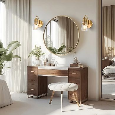 5" 1-Light Modern Gold Seeded Glass Cone Wall Light Sconce