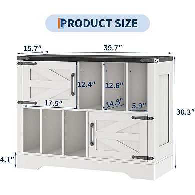 39" Large Record Player Stand, Farmhouse Wood Turntable Stand with Storage Cabinet