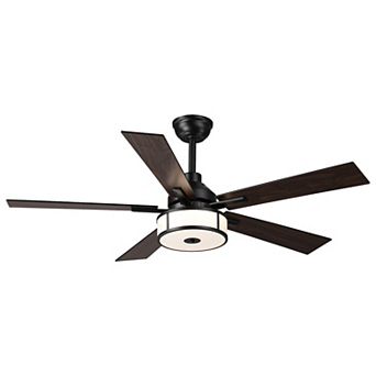 52" Modern Matte Black DC Motor Ceiling Fan with Dimmable LED Light and Remote