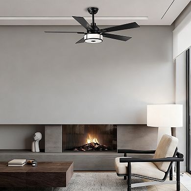 52" Modern Matte Black DC Motor Ceiling Fan with Dimmable LED Light and Remote
