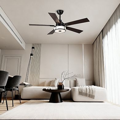 52" Modern Matte Black DC Motor Ceiling Fan with Dimmable LED Light and Remote
