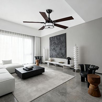 52" Modern Matte Black DC Motor Ceiling Fan with Dimmable LED Light and Remote