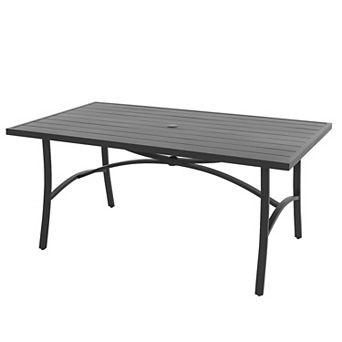 Outdoor 63'' x 36'' Rectangle Aluminum Dining Table with 1.70'' Umbrella Hole, Black