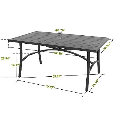Outdoor 63'' x 36'' Rectangle Aluminum Dining Table with 1.70'' Umbrella Hole, Black
