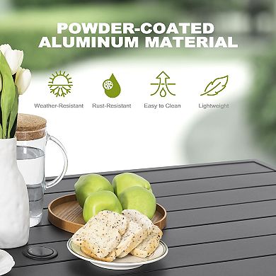 Outdoor 63'' x 36'' Rectangle Aluminum Dining Table with 1.70'' Umbrella Hole, Black