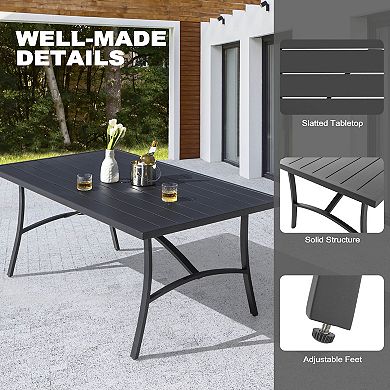 Outdoor 63'' x 36'' Rectangle Aluminum Dining Table with 1.70'' Umbrella Hole, Black