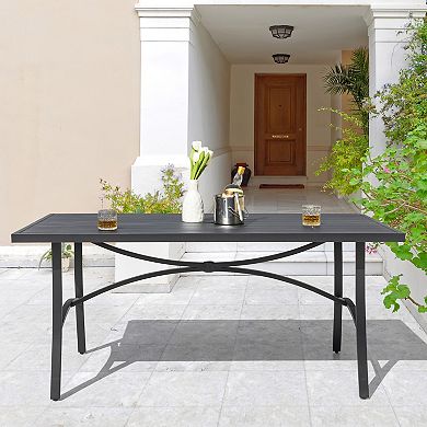 Outdoor 63'' x 36'' Rectangle Aluminum Dining Table with 1.70'' Umbrella Hole, Black
