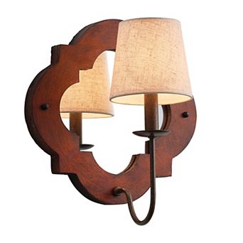Classic Wood 1-Light Mirrored Wall Sconce with Fabric Shade