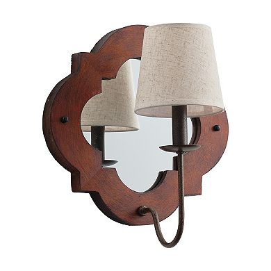 Classic Wood 1-Light Mirrored Wall Sconce with Fabric Shade