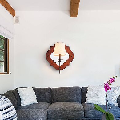 Classic Wood 1-Light Mirrored Wall Sconce with Fabric Shade