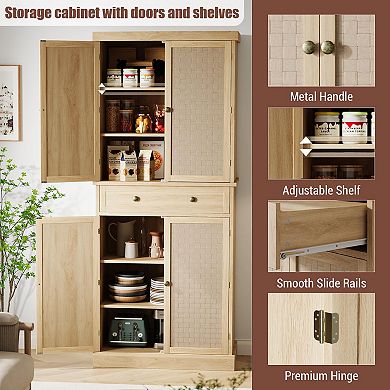 72" Tall Kitchen Pantry Storage Cabinet with 4 Doors and Adjustable Shelves
