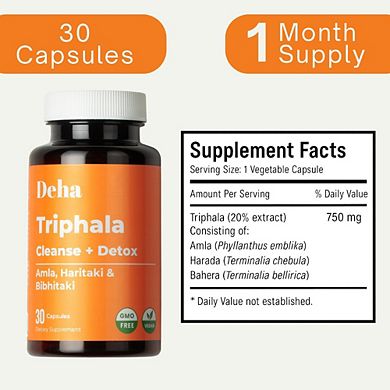 Triphala Capsules for Digestive Support Gut Cleanse & Detox Vegan Non GMO