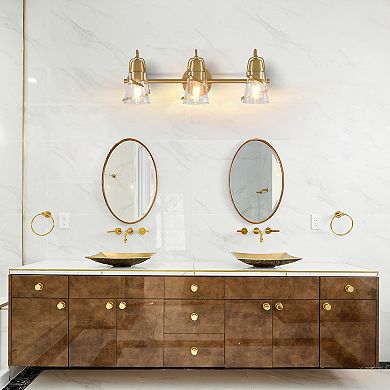 24" Modern Gold 3-Light Seeded Glass Vanity Light Wall Sconce