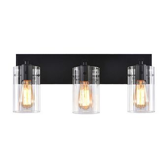 21" Modern Black 3-Light Reeded Glass Vanity Light Wall Sconce for Bathroom and Hallway