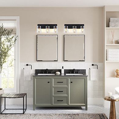 21" Modern Black 3-Light Reeded Glass Vanity Light Wall Sconce for Bathroom and Hallway