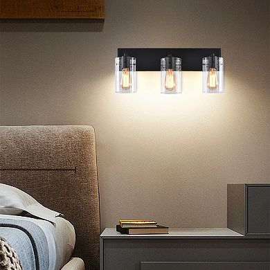 21" Modern Black 3-Light Reeded Glass Vanity Light Wall Sconce for Bathroom and Hallway