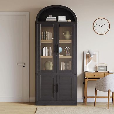 Bookcase with Doors Storage Cabinet with Open Display Shelf Display Bookshelf