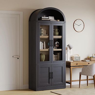 Bookcase with Doors Storage Cabinet with Open Display Shelf Display Bookshelf
