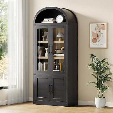 Bookcase with Doors Storage Cabinet with Open Display Shelf Display Bookshelf