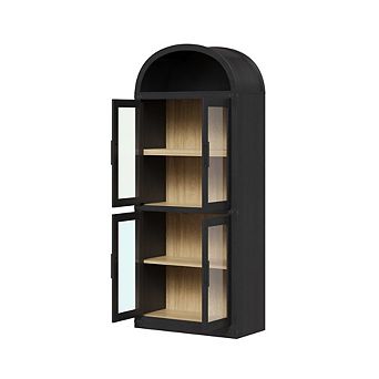 Bookcase with Doors Storage Cabinet with Open Display Shelf Display Bookshelf