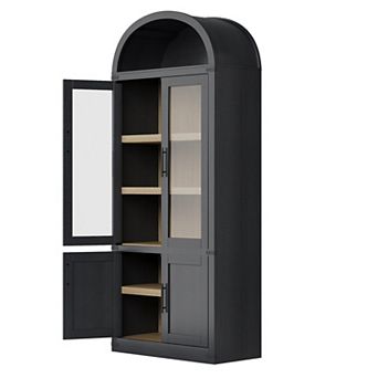 Bookcase with Doors Storage Cabinet with Open Display Shelf Display Bookshelf