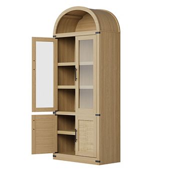 Bookcase with Doors Storage Cabinet with Open Display Shelf Display Bookshelf